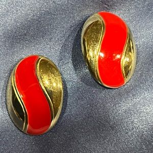 Cute little red and gold clip on earrings